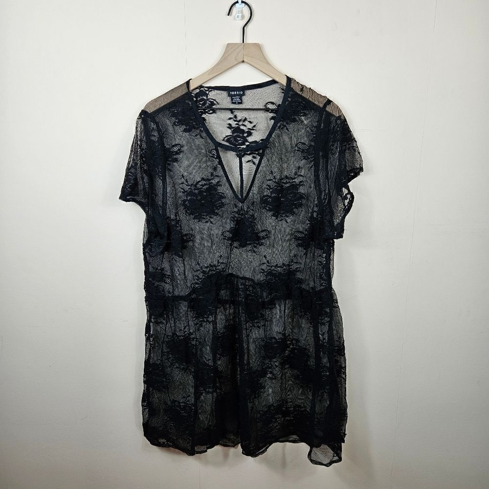 Torrid Sheer Floral Babydoll Top – Black 4X